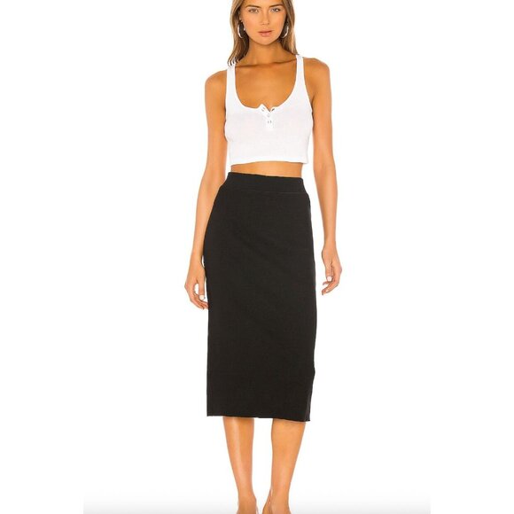 James Perse Black Rib Knit Midi Skirt NWT - Size L - Picture 1 of 9